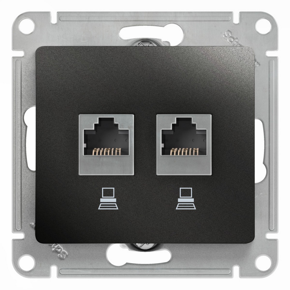 Розетка компьютерная Systeme Electric Glossa Антрацит 2-ая RJ45+RJ45, кат.5E GSL000785KK
