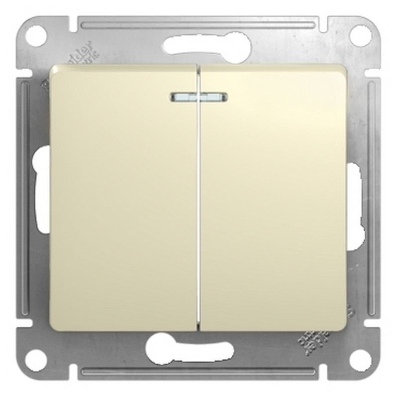 Выключатель Systeme Electric Glossa Бежевый 2-клавишный с подсветкой, сх.5а GSL000253