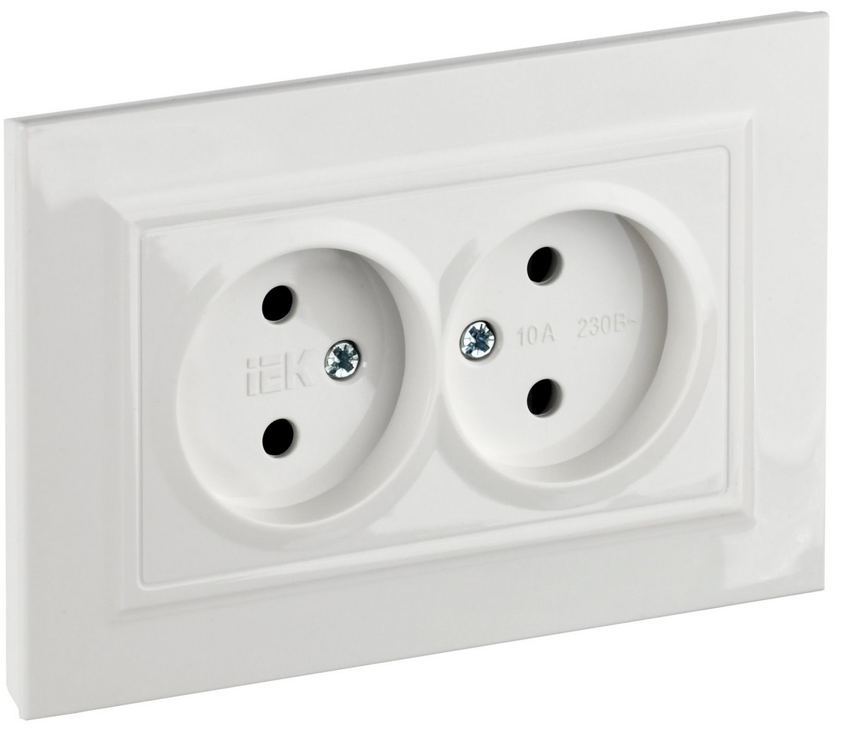 IEK Brite Белый Розетка IEK BRITE Белый 2-я без з/к с з/ш 10А в сборе РСш12-2-БрБ BR-R23-10-K01-F