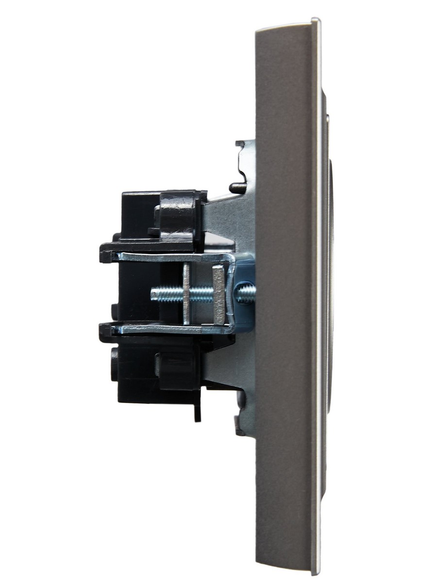 Розетка IEK BRITE Сталь без з/к/ш 10А в сборе РСР10-1-0-БрС BR-R10-10-K46-F