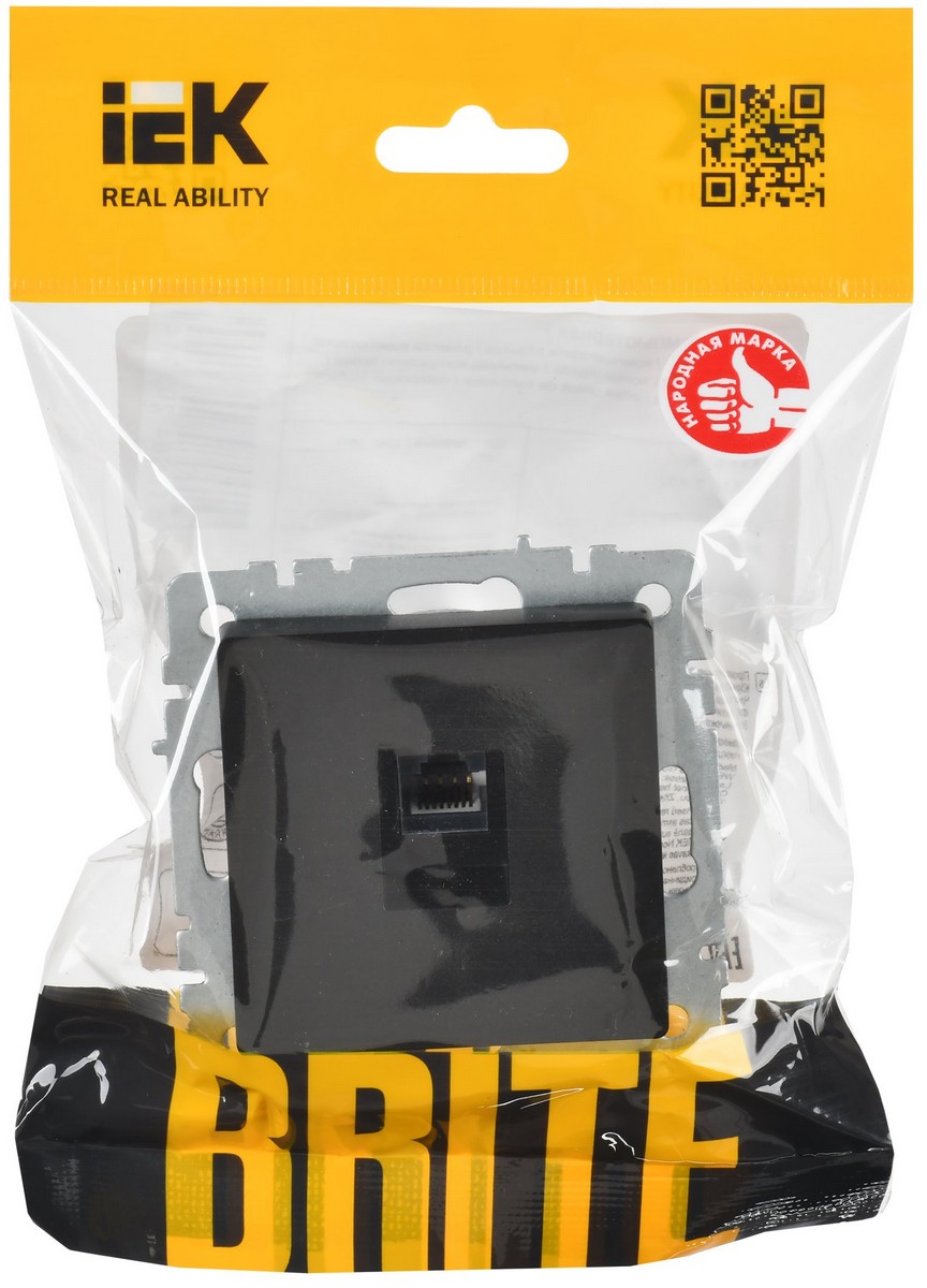 IEK Brite Черный Розетка компьютерная IEK BRITE BASE Черный RJ45 кат.6 РК11-БрЧ BR-K10-2-K02