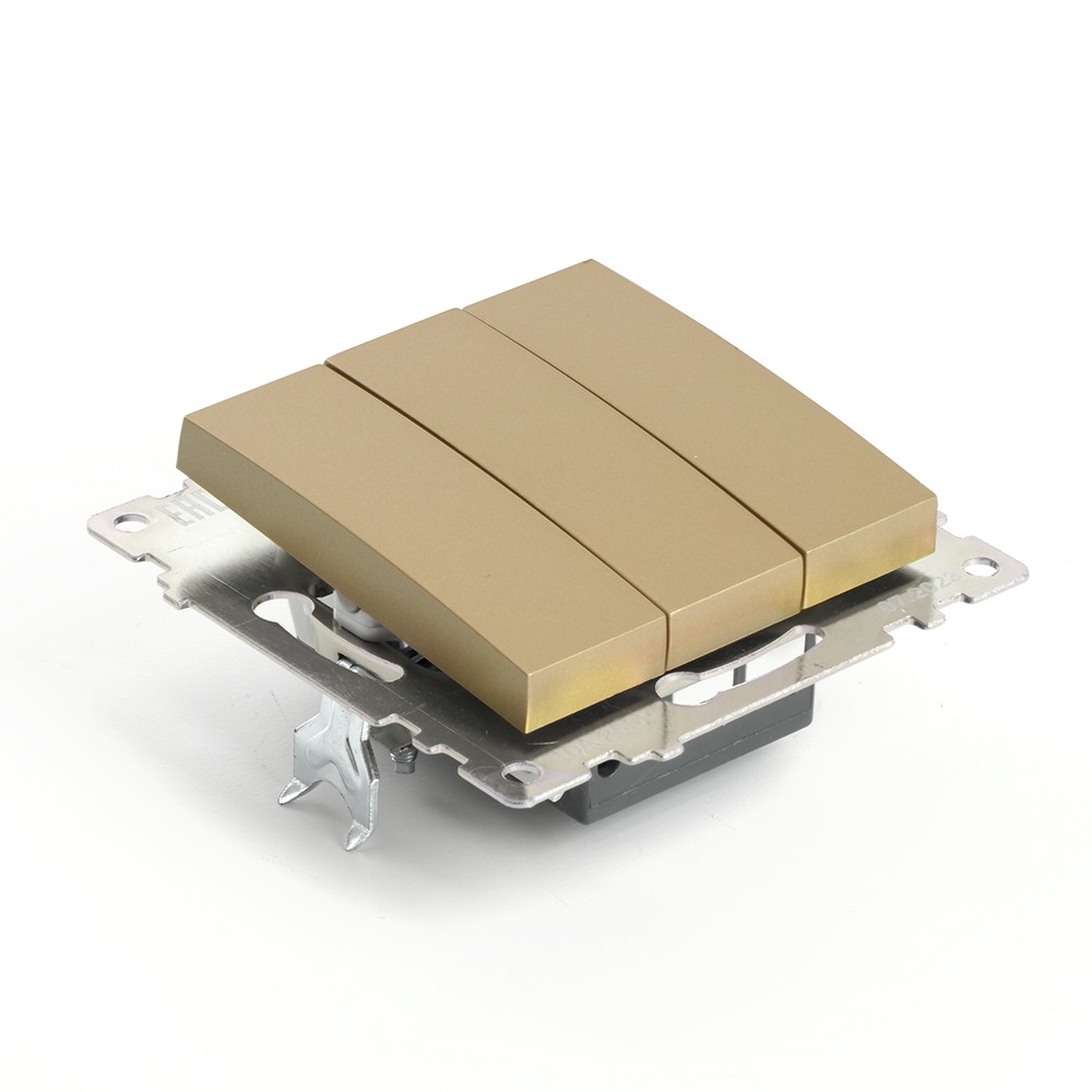 Катрин - Розетки и выключатели Stekker Выключатель 3-клавишный STEKKER GLS10-7108-08 250V 10А Катрин золото 49219