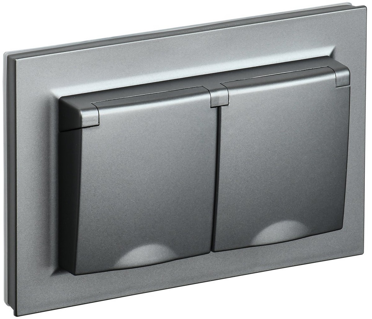 IEK Brite Сталь Розетка IEK BRITE 2-ая с/з с шторками и крышкой 16А в сборе IP44 РСбш12-3-44-БрС сталь BR-R26-16-44-