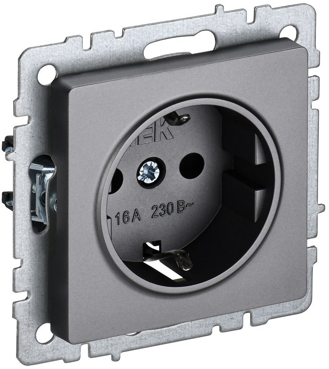 Розетка IEK BRITE с/з без шторок 16А РС11-1-0-БрС сталь BR-R11-16-K46