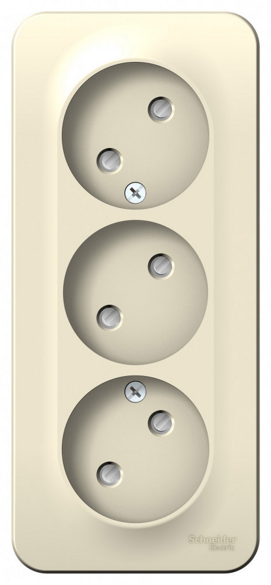 Blanca молочные розетки и выключатели Розетка SE Blanca 3-ая Молочная наружный б/з со шторками изолир. пластина BLNRA001312