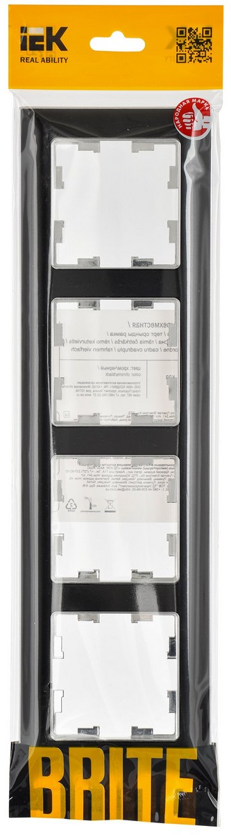 Рамка IEK BRITE DECOR Черный/хром 3D-форма 4-мест. РУ-4-Бр BR-M42-12-2-K23