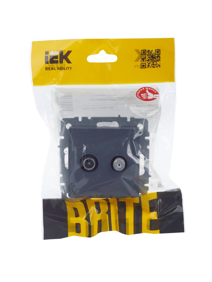 Розетка IEK BRITE двойная TV+SAT РТВ/РСп12-БрМ маренго BR-AF20-O-K35