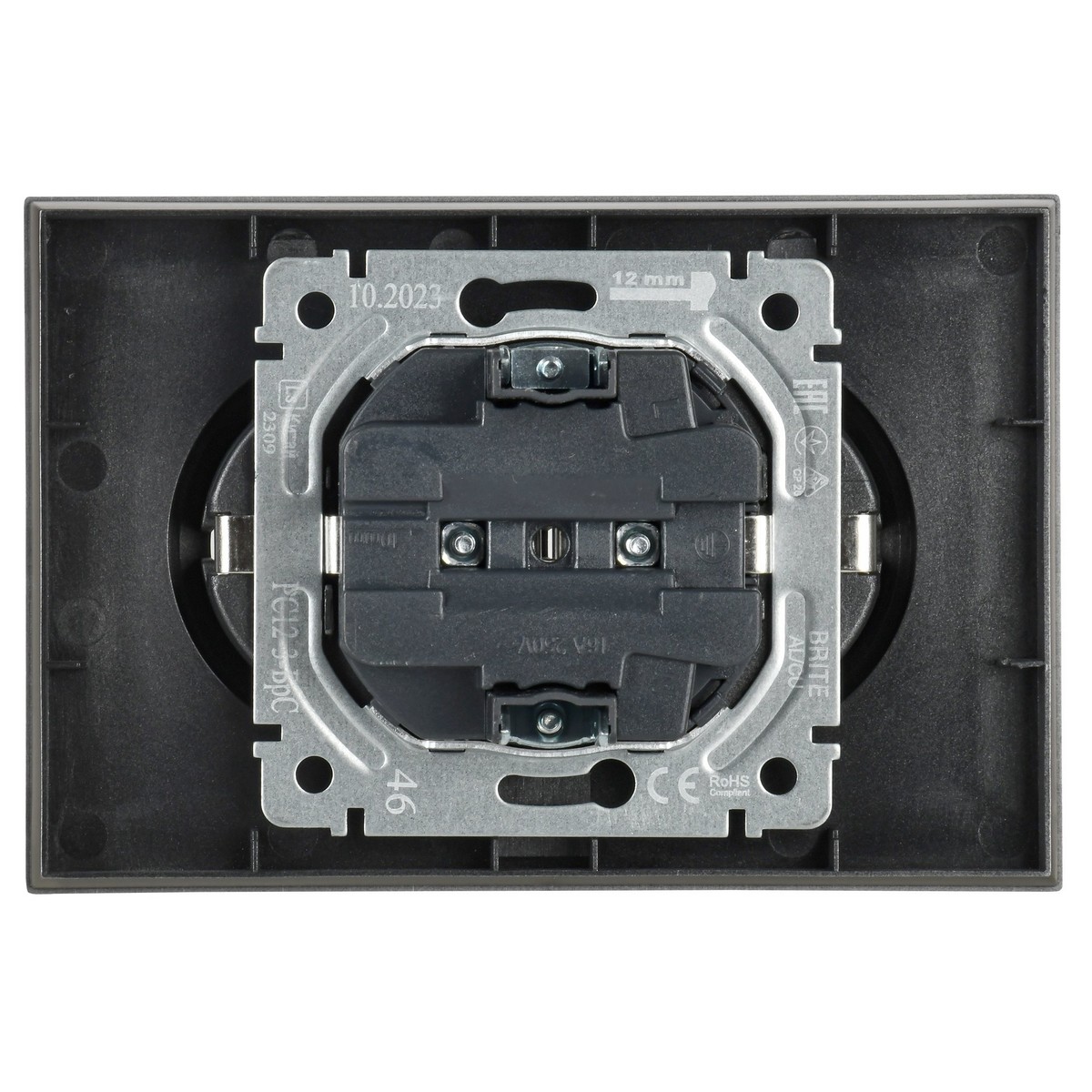 IEK Brite Сталь Розетка IEK BRITE 2-ая с/з без шторок 16А в сборе РС12-3-БрС сталь BR-R21-16-K46-F