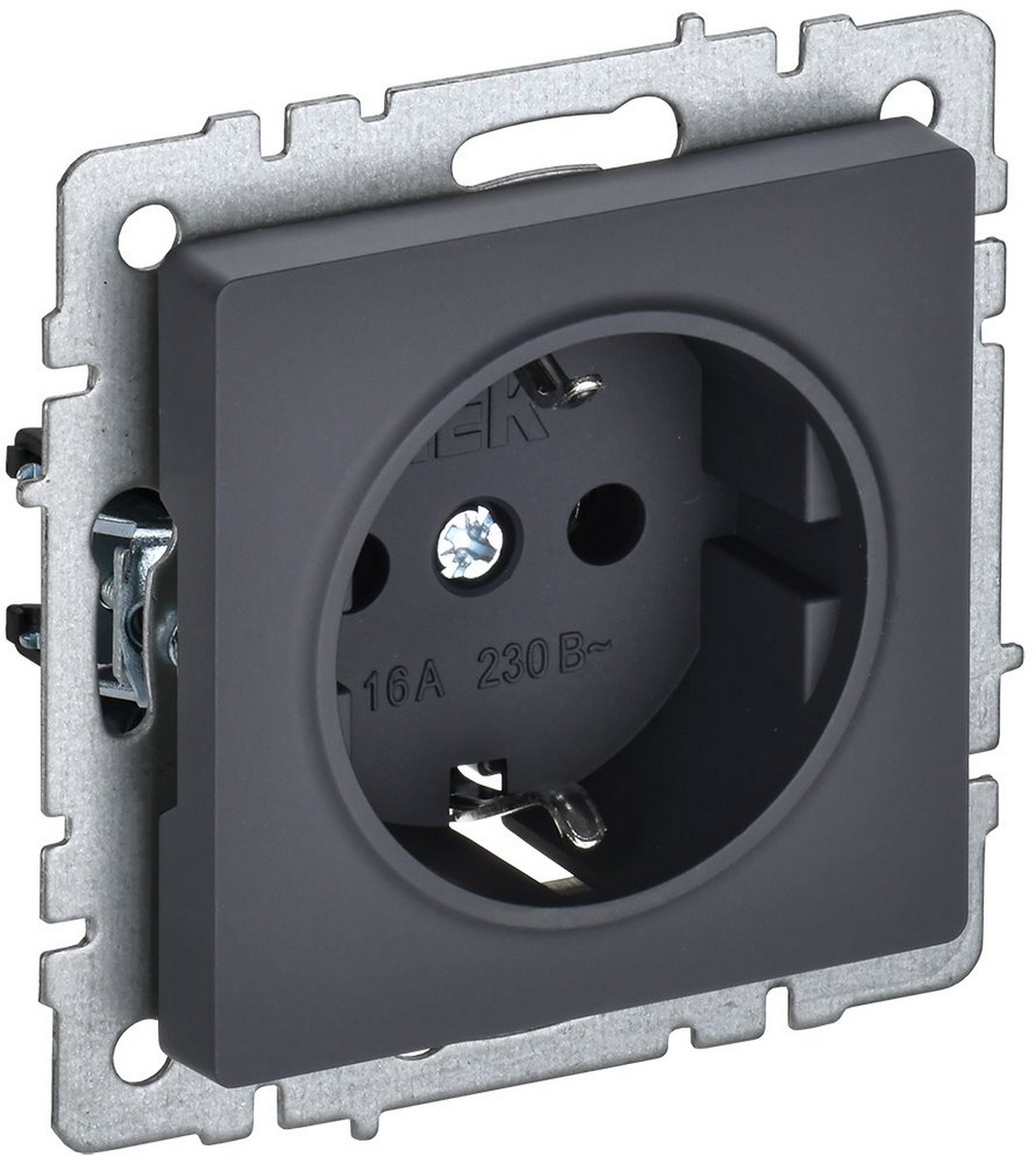 IEK Brite Графит Розетка IEK BRITE 1-местная с заземлением с защитными шторками 16А РС14-1-0-БрГ графит BR-R14-16-K53