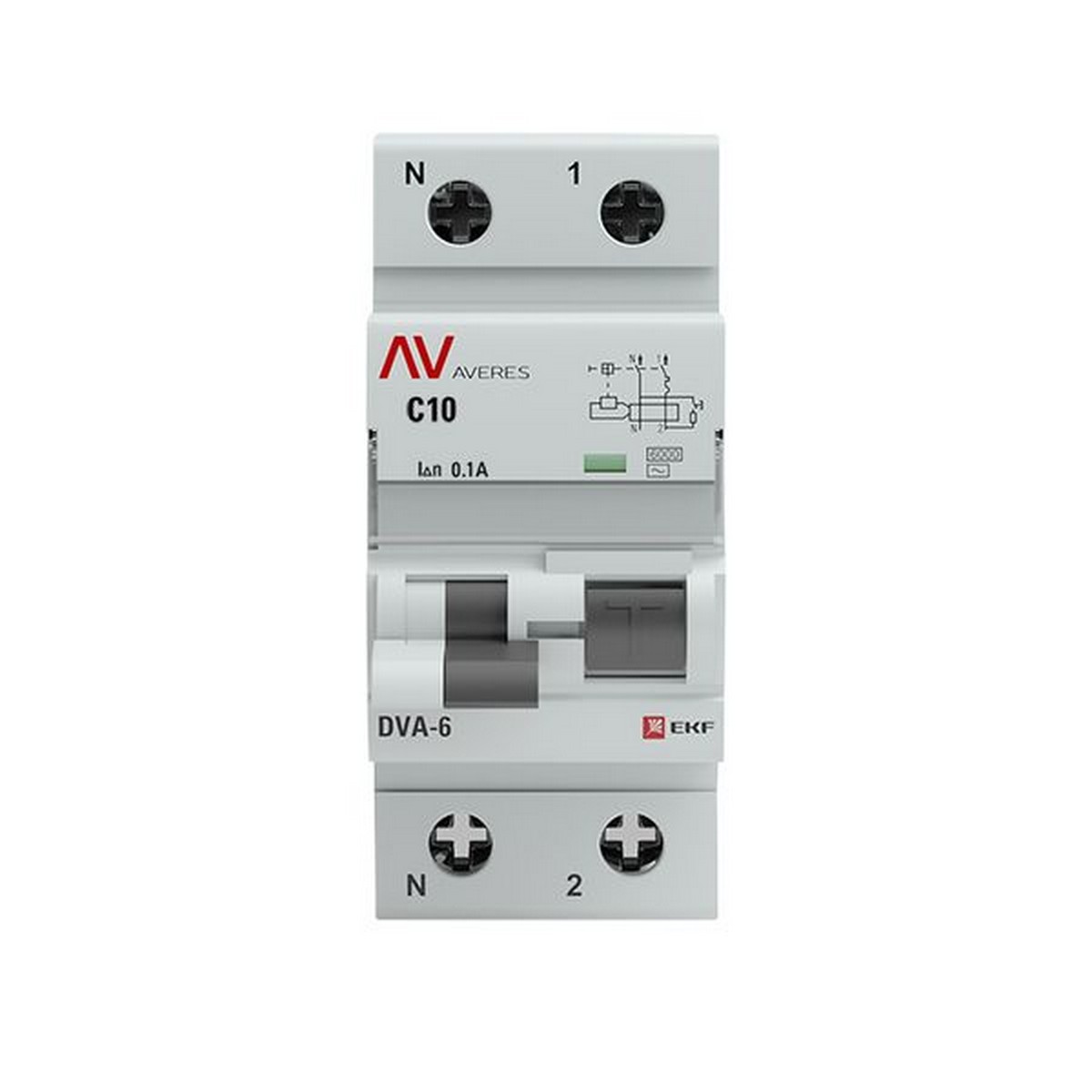 Диф. Автомат EKF AVERES DVA-6 (C) 1P+N 10А/100мА тип АС 6кА rcbo6-1pn-10C-100-ac-av