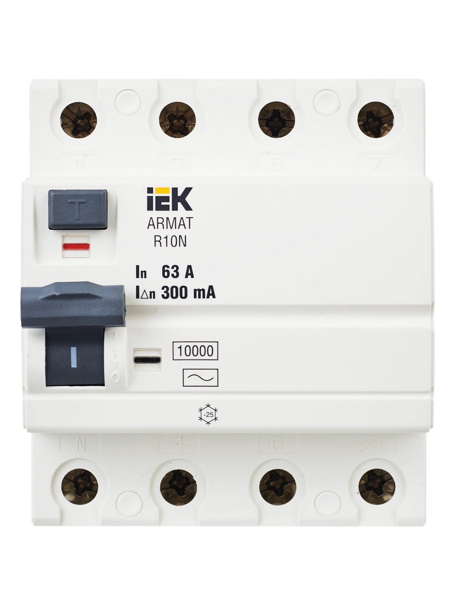 ВДТ УЗО IEK ARMAT R10N 4P 63А 300мА тип AC AR-R10N-4-063C300