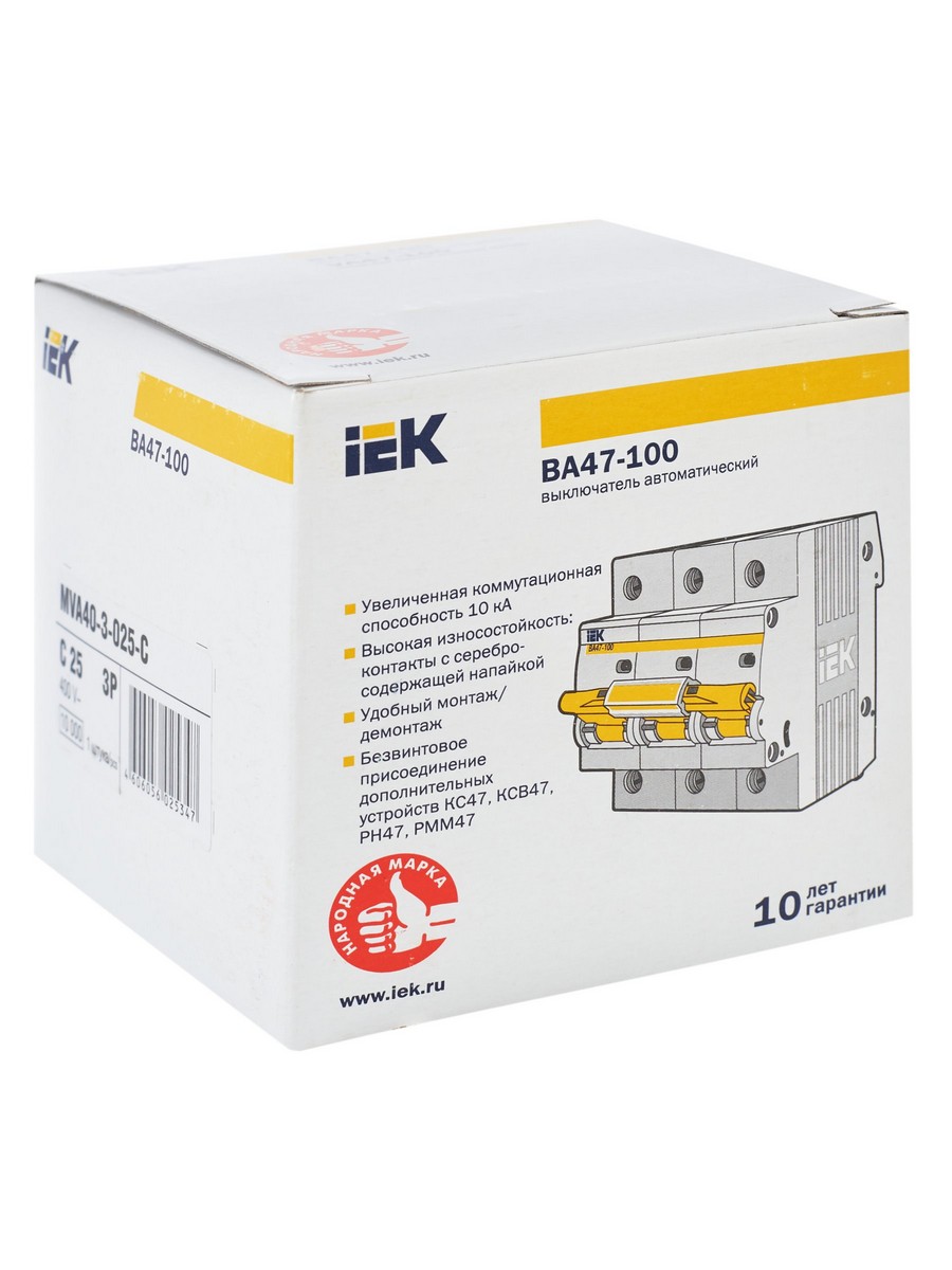 Автоматический выключатель IEK KARAT ВА 47-100 3Р 25А 10кА х-ка С MVA40-3-025-C