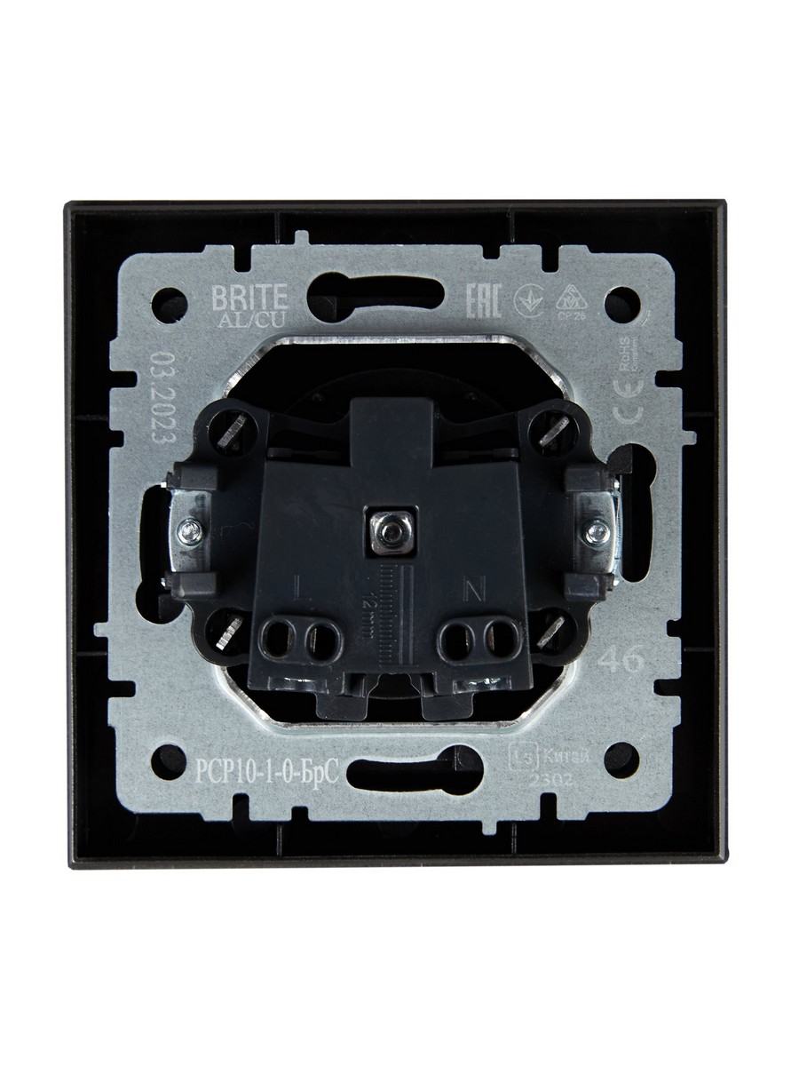 Розетка IEK BRITE Сталь без з/к/ш 10А в сборе РСР10-1-0-БрС BR-R10-10-K46-F