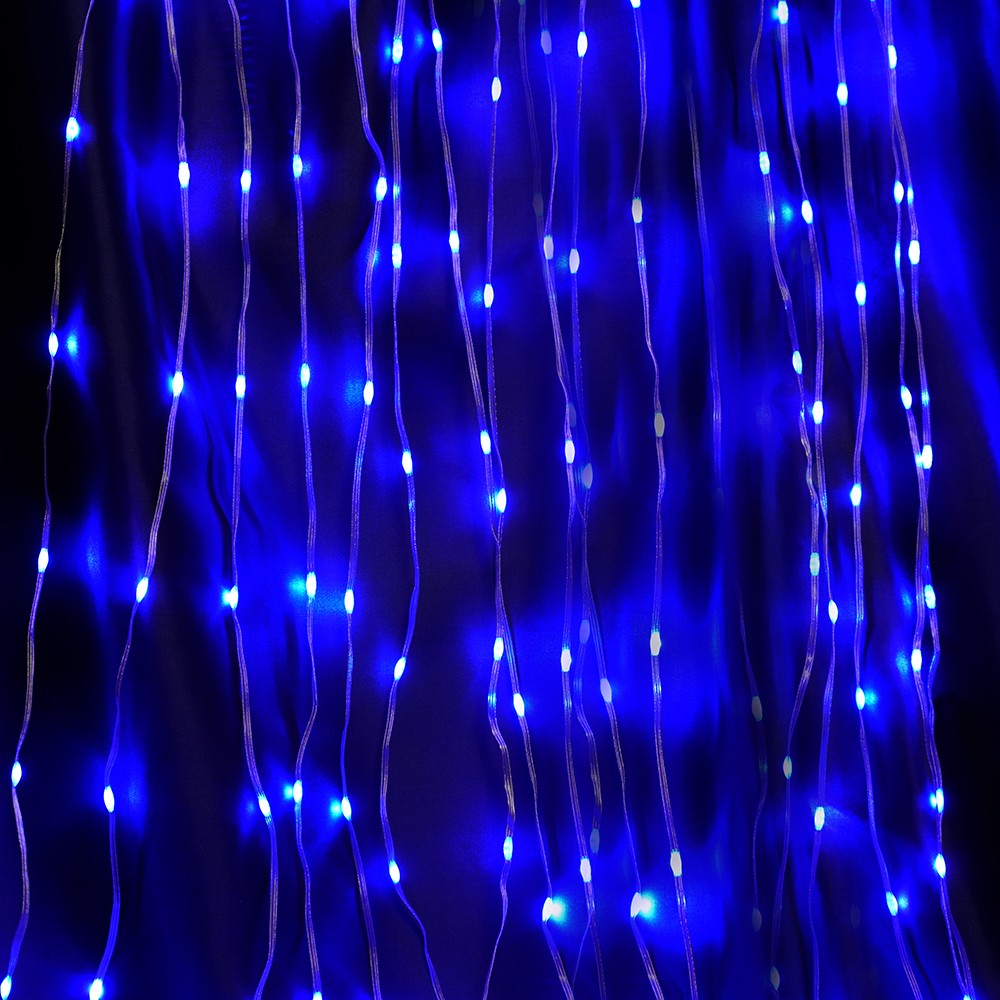 Светодиодная гирлянда Feron CL28 занавес Водопад 3*3м + 3м 230V синий статичная c питанием от сети прозрачный шнур 48606