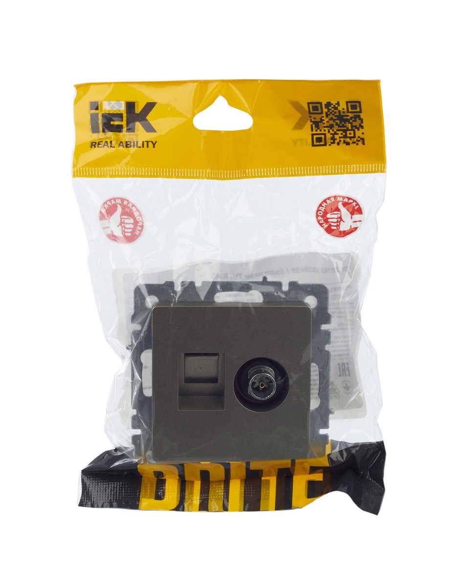 IEK Brite Шампань Розетка IEK BRITE двойная TV+RJ45 кат.5E РТВ/РК12-БрШ шампань BR-AK20-1-K37
