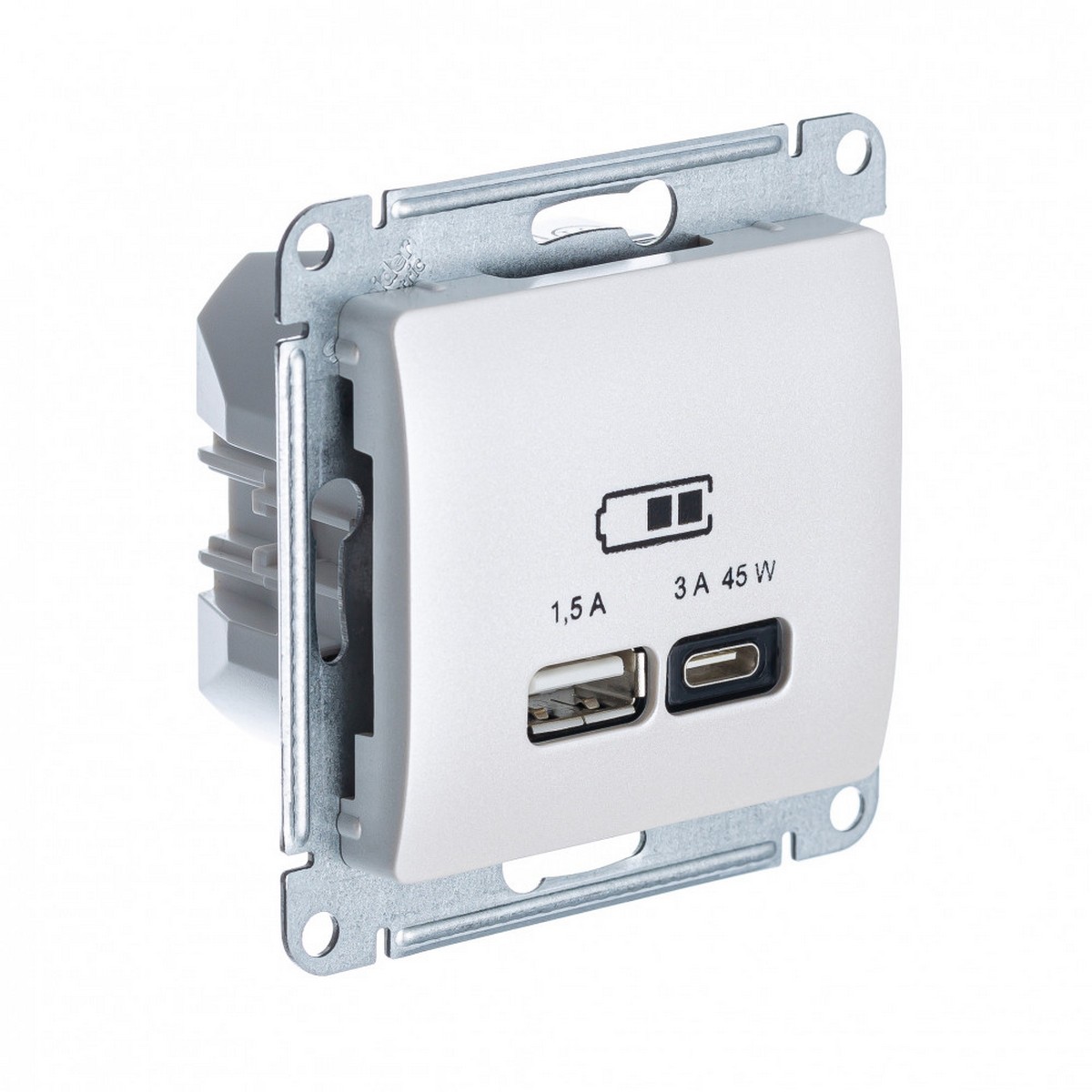 Розетка USB Systeme Electric Glossa Перламутр A + тип-C 45W высокоскор.заряд. QC, PD, мех. GSL000629