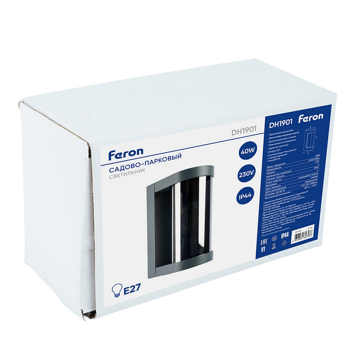 Уличные настенные светильники Светильник Feron садово-парковый Feron DH1901 на стену E27 серый/зеркальный 52187 