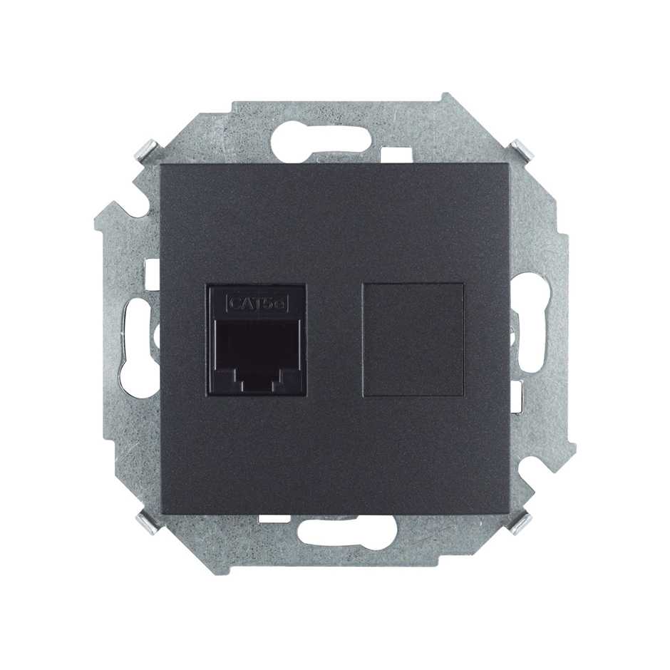 Розетка компьютерная Simon 15 Графит RJ45 кат.5е (АМР) 1591551-038