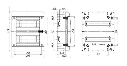 Пластиковые боксы и щиты Tekfor Щит распределительный Tekfor CVK 40-18-1 на 18 мод, встраиваемый IP41 прозрачная черная дверца