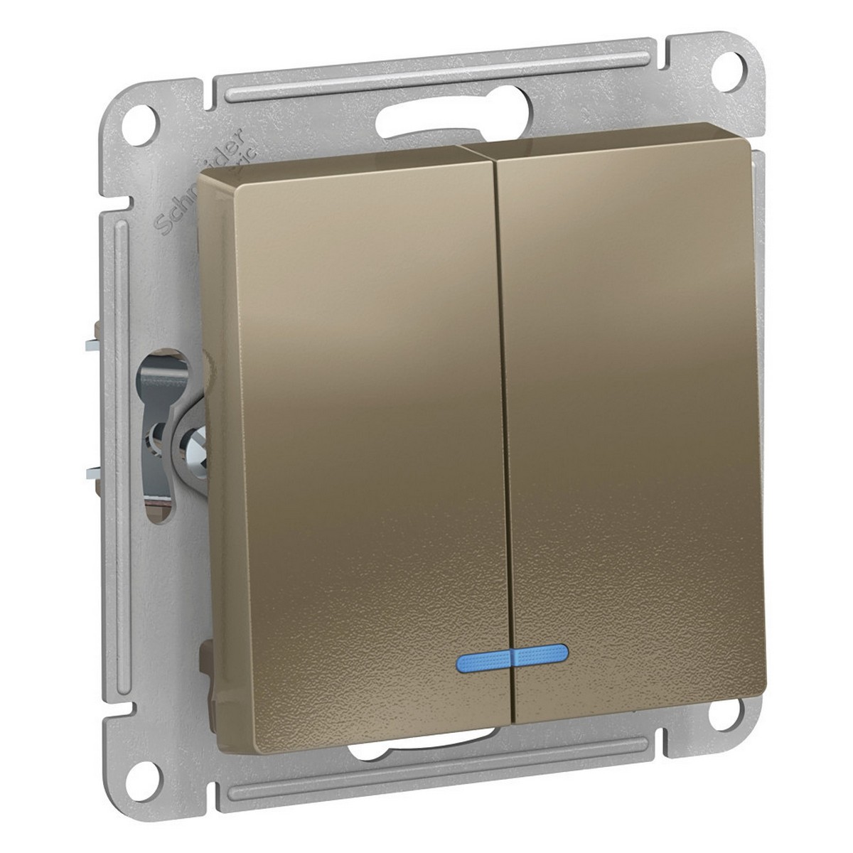Выключатель 2-клавишный Systeme Electric AtlasDesign Шампань с подсветкой, ATN000553