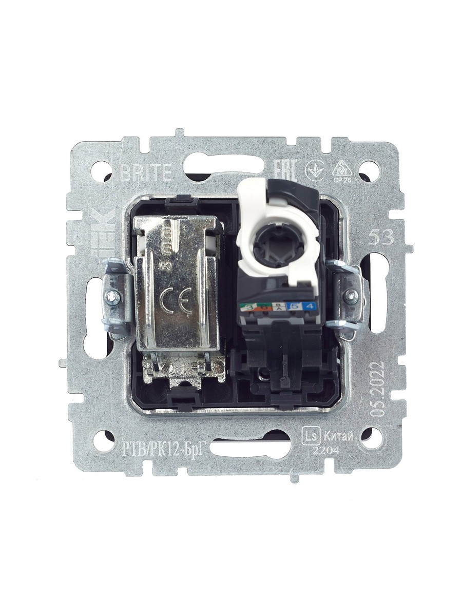 Розетка IEK BRITE двойная TV+RJ45 кат.5E РТВ/РК12-БрГ графит BR-AK20-1-K53