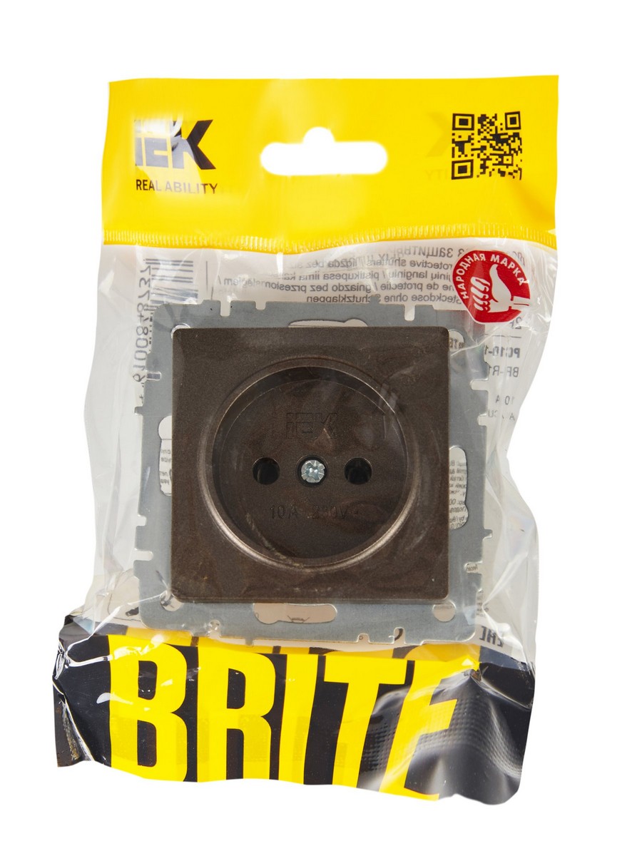 Розетка IEK BRITE 1-местная без заземления без защитных шторок 10А РС10-1-0-БрТБ темная бронза BR-R1