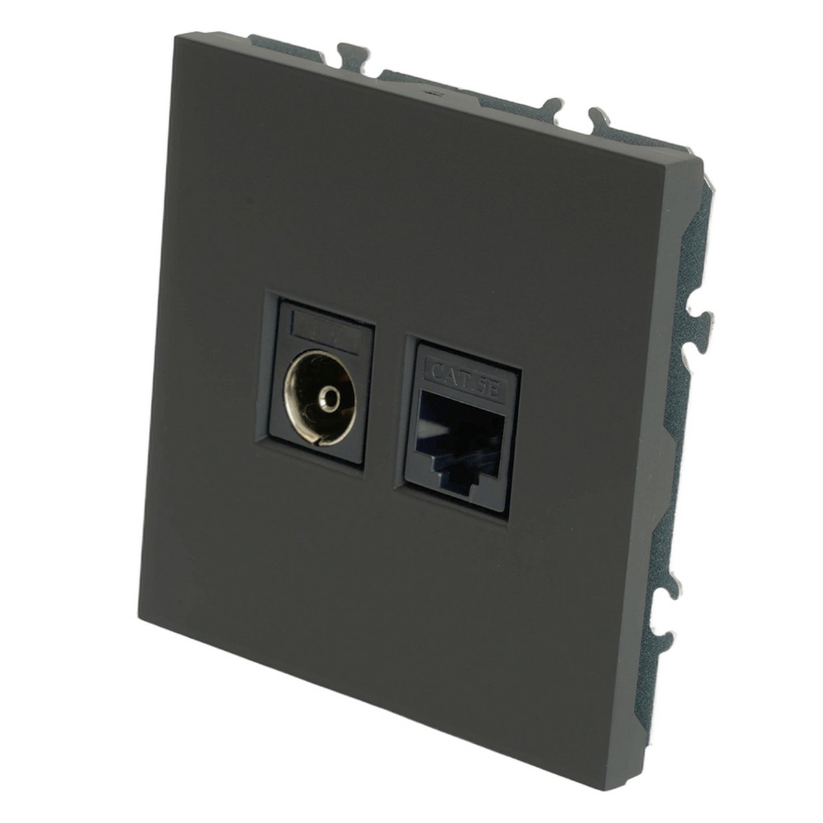 Розетка TV + компьютерная RJ-45 STEKKER Эмили RST00-5106-05 черный уголь soft touch 49846