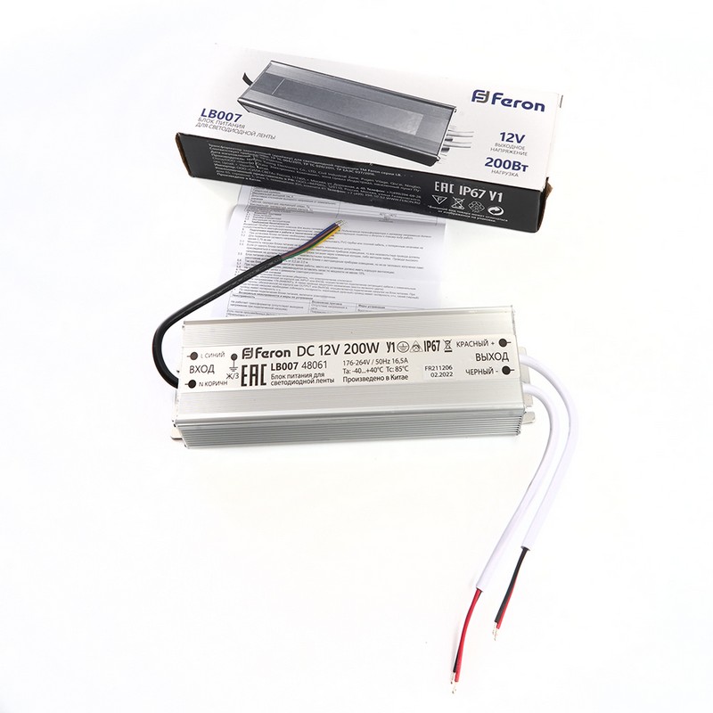Трансформатор Feron для светодиодной ленты 200W 12V IP67 (драйвер) LB007 48061