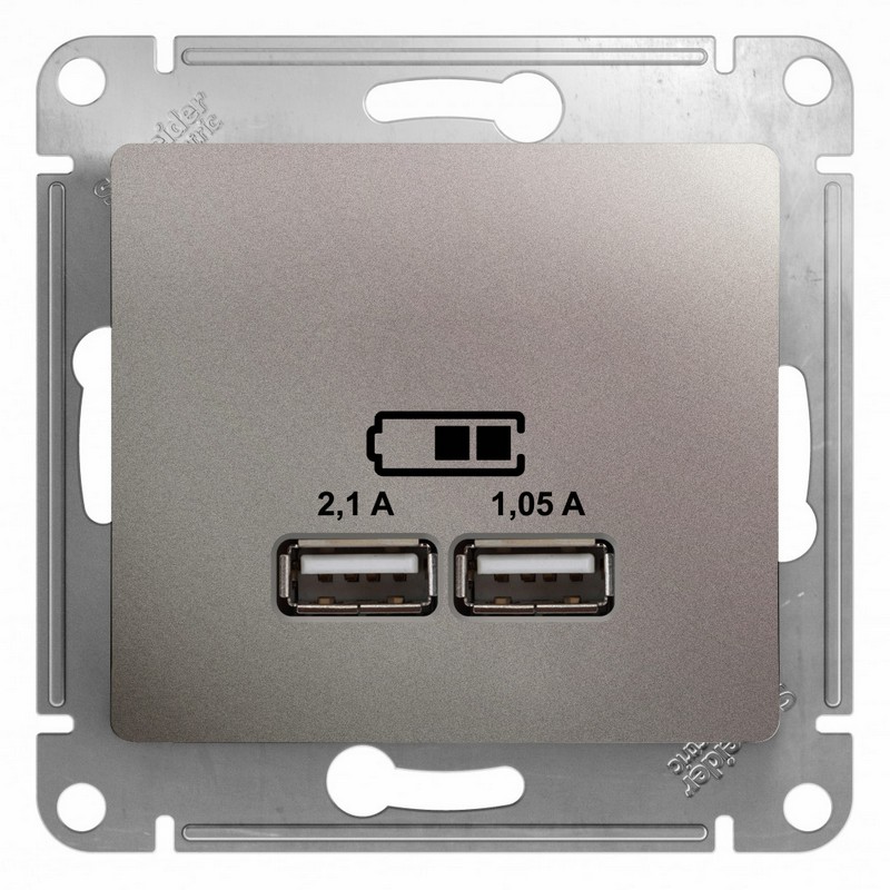 Розетка USB Systeme Electric Glossa Платина 5В-2100мА 2х5В-1050мА GSL001233
