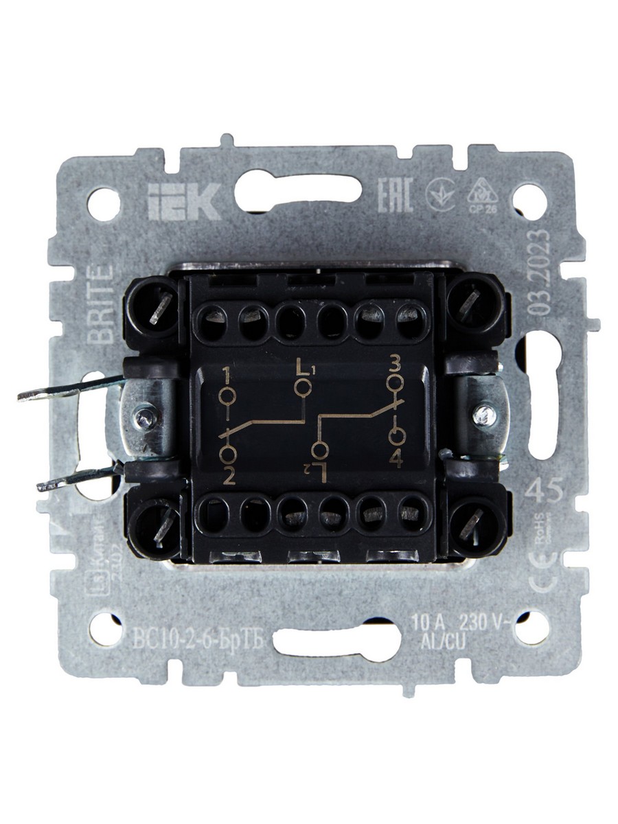 Выключатель IEK BRITE 2-клавишный проходной 10А ВС10-2-6-БрТБ темная бронза BR-V22-0-10-K45