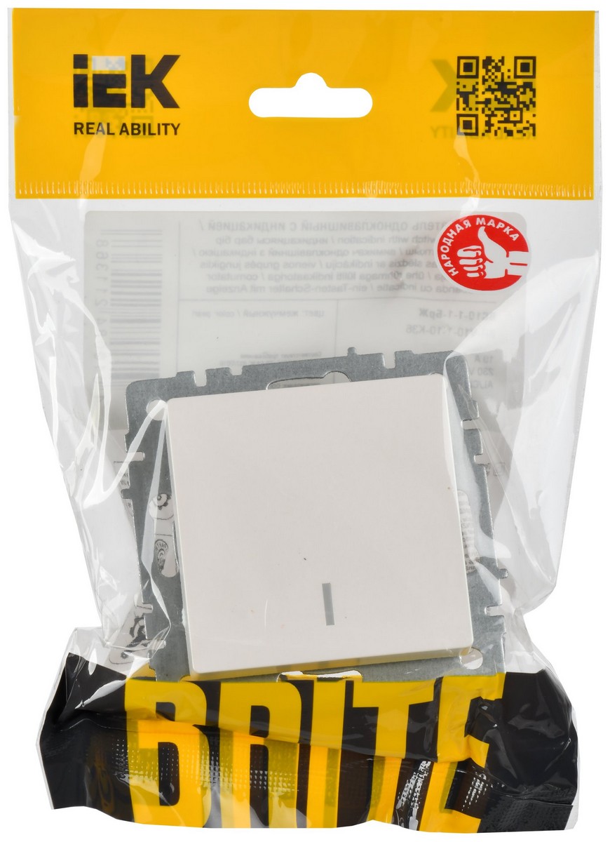 IEK Brite Жемчуг Выключатель IEK BRITE 1-клавишный с индикацией 10А ВС10-1-1-БрЖ жемчуг BR-V10-1-10-K36