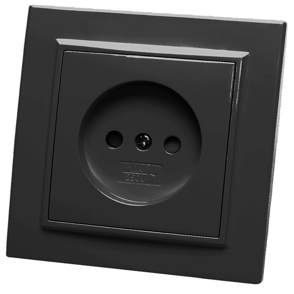 Эрна - Розетки и выключатели Stekker Розетка 1-местная б/з STEKKER PST10-9009-03 10А Эрна черный с рамкой 39477