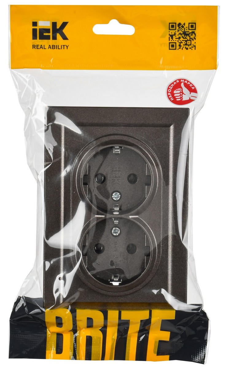 Розетка IEK BRITE 2-ая с/з без шторок 16А в сборе РС12-3-БрТБ темная бронза BR-R21-16-K45-F