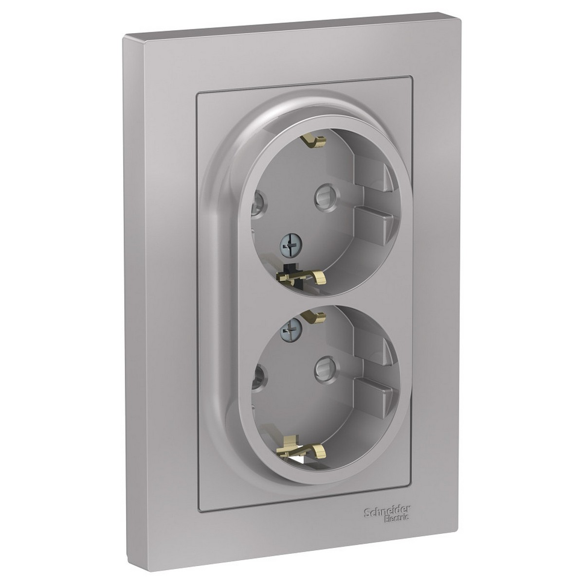 Розетка Systeme Electric AtlasDesign Алюминий с/з двойная, со шторками, 16А, в сборе ATN000326