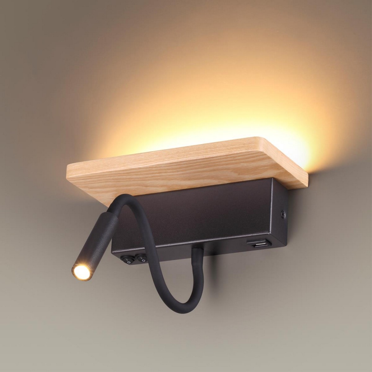 Настенный светильник-полка с подсветкой/USB ODEON LIGHT 3868/8WL WOODY