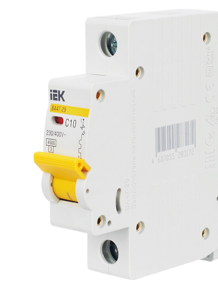 1 полюсные (однополюсные) Автоматический выключатель IEK KARAT ВА47-29 1Р 10А 4,5кА х-ка С MVA20-1-010-C 