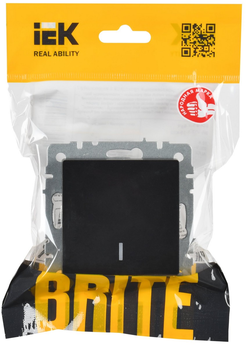 IEK Brite Черный Выключатель IEK BRITE BASE Черный 1-кл. прох. с инд. 10А ВС10-1-7-БрЧ BR-V12-1-10-K02