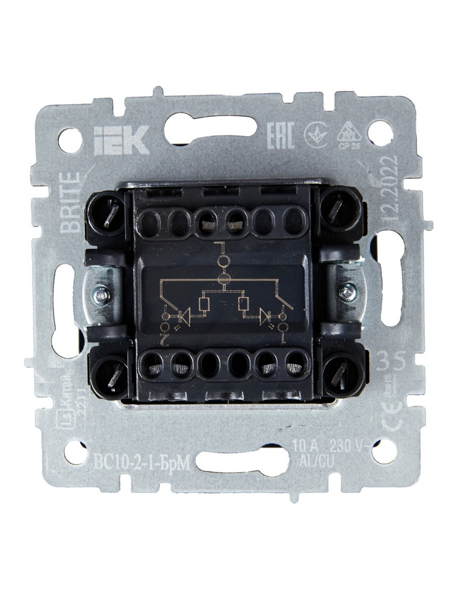 Выключатель IEK BRITE 2-клавишный с индикацией 10А ВС10-2-1-БрМ маренго BR-V20-1-10-K35