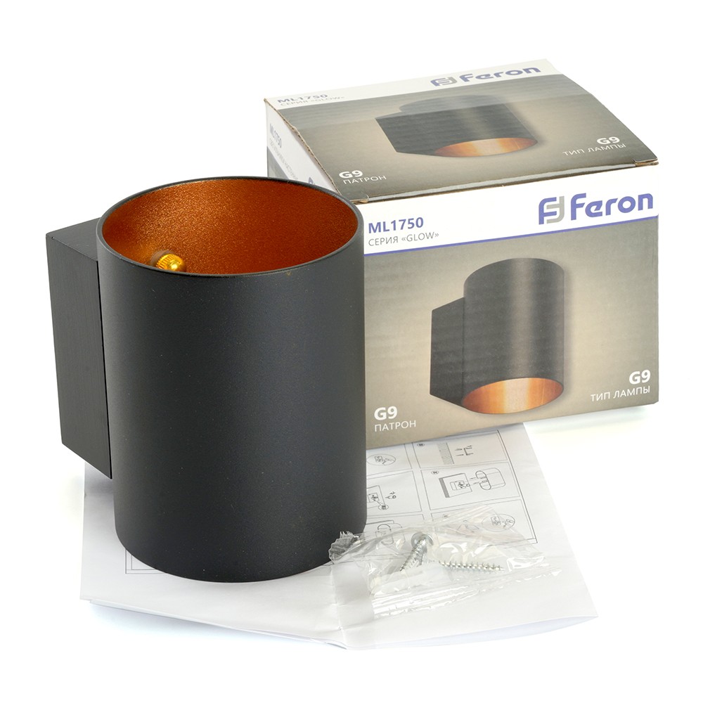 Светильник настенный Feron ML1750 Glow G9 чёрный золото 48433