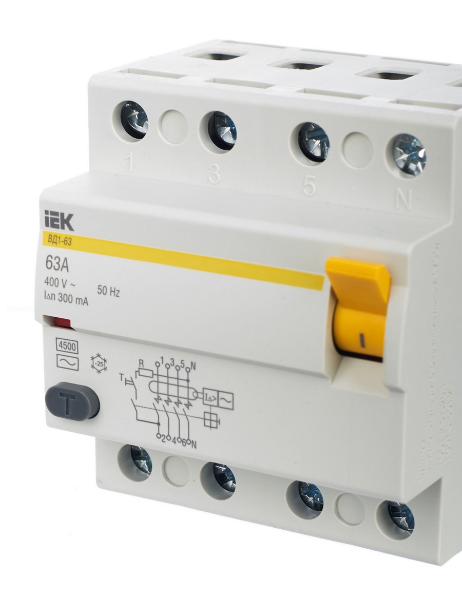 IEK Выключатель дифференциальный IEK KARAT ВД1-63 (УЗО) 4Р 63А 300мА MDV10-4-063-300 