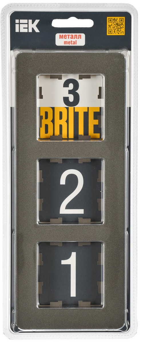 IEK Brite Рамки Рамка IEK BRITE DECOR Латунь металл. скругл.угол 3-м РУ-3-1-Бр RE BR-M32-M-01-K49