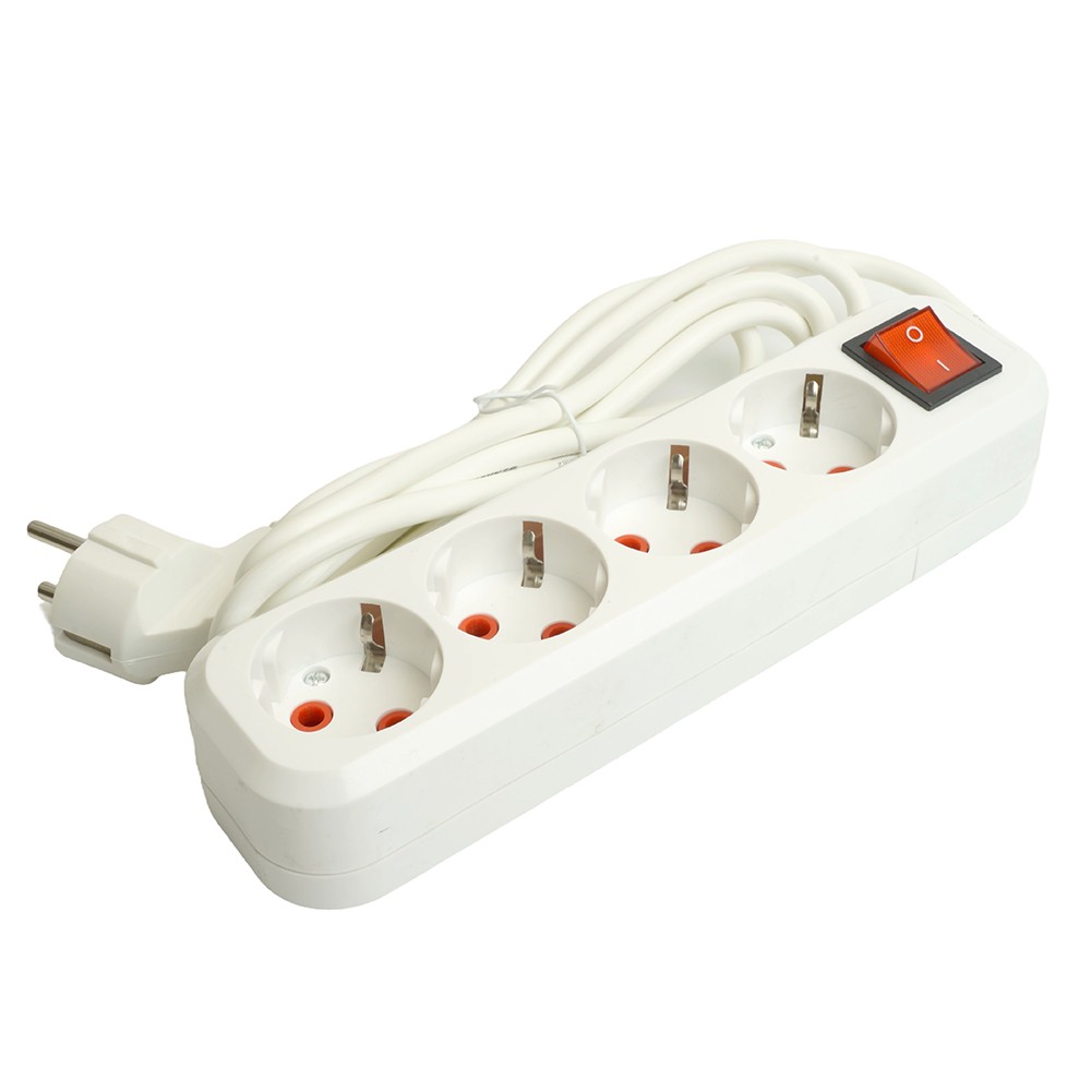 Колодки и удлинители, тройники Удлинитель STEKKER четырехместный с/з с выключ. HM07-41-05 5м Home (У16А-003) белый 49360 