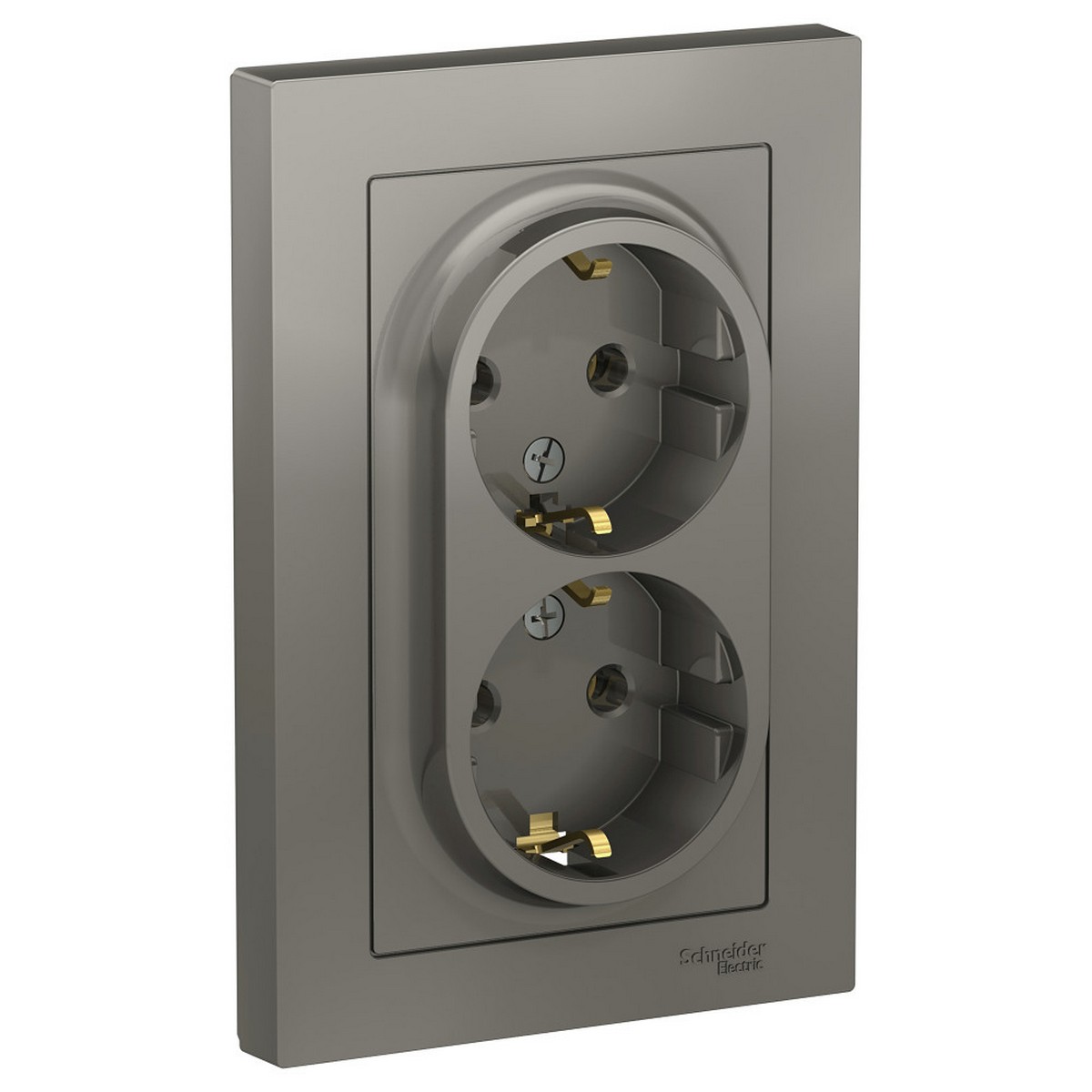 Розетка Systeme Electric AtlasDesign Сталь с/з двойная, 16А, в сборе ATN000924