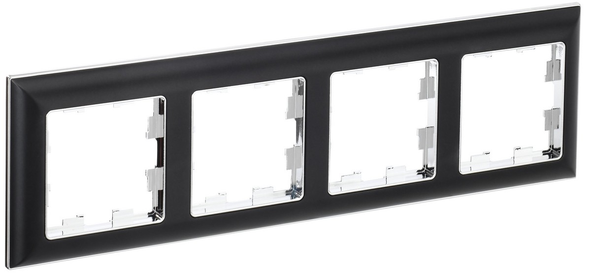 Рамка IEK BRITE DECOR Черный/хром 3D-форма 4-мест. РУ-4-Бр BR-M42-12-2-K23