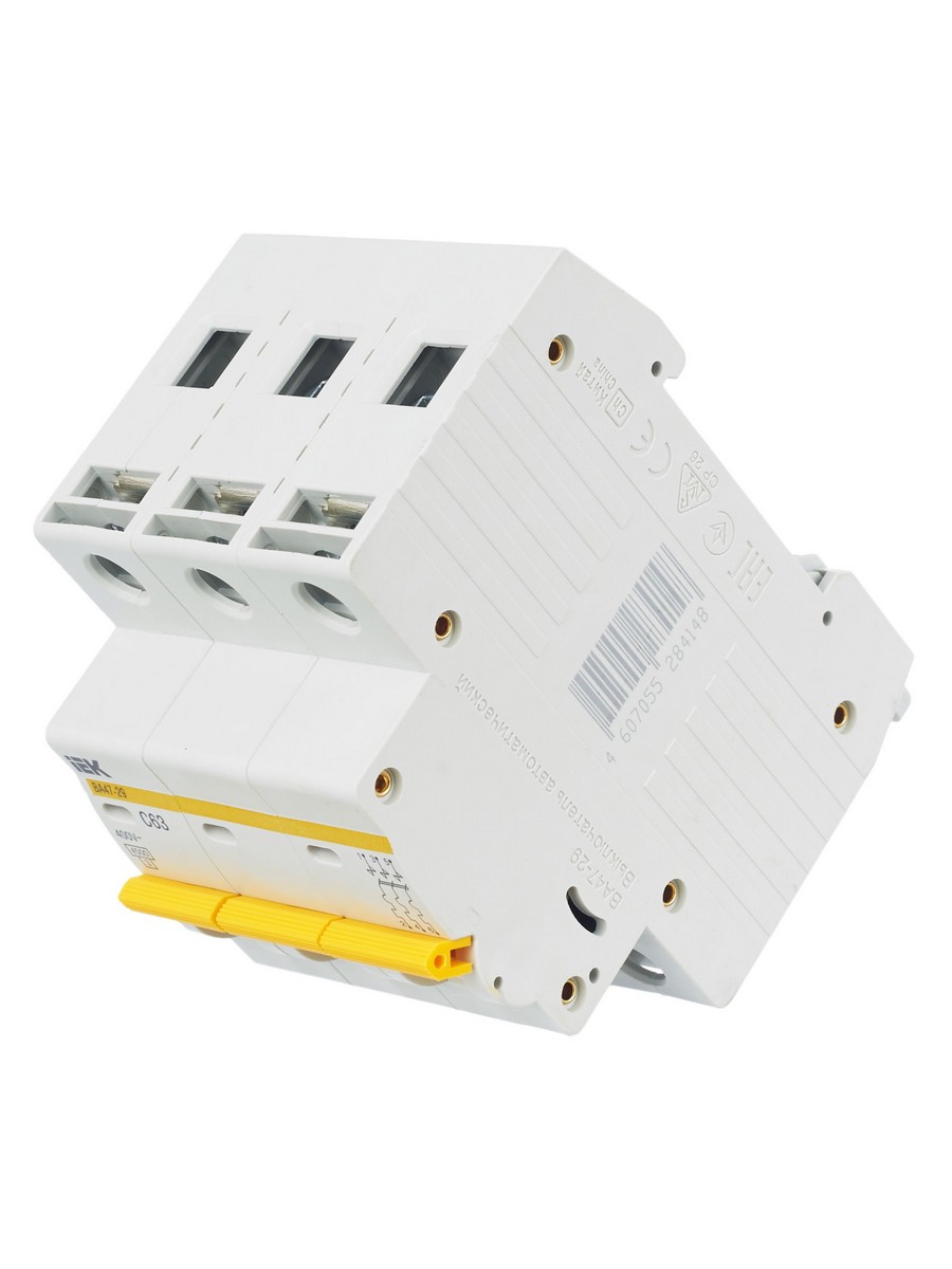 3 полюсные (трехполюсные) Автоматический выключатель IEK KARAT ВА47-29 3Р 63А 4,5кА х-ка С MVA20-3-063-C 