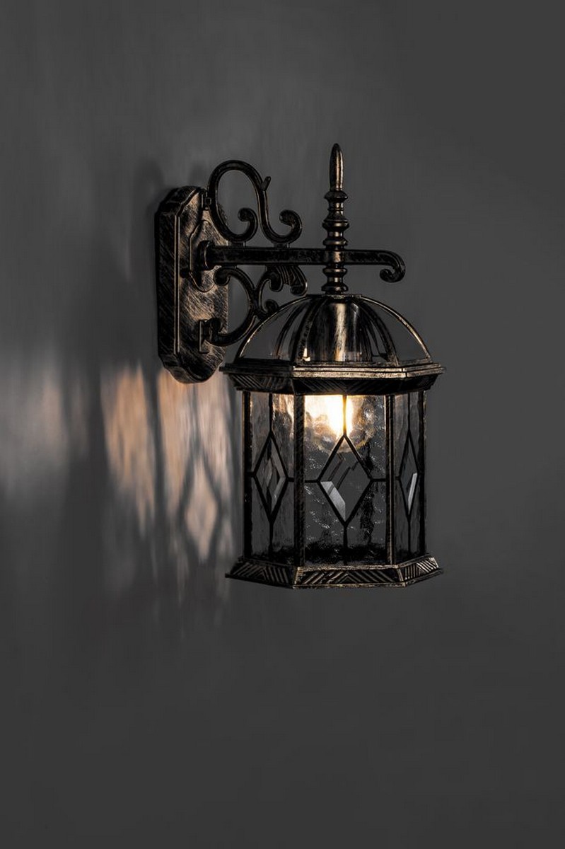 Уличные настенные светильники Светильник садово-парковый Feron PL131 шестигранный на стену вверх 60W 230V E27 черное золото 11335 