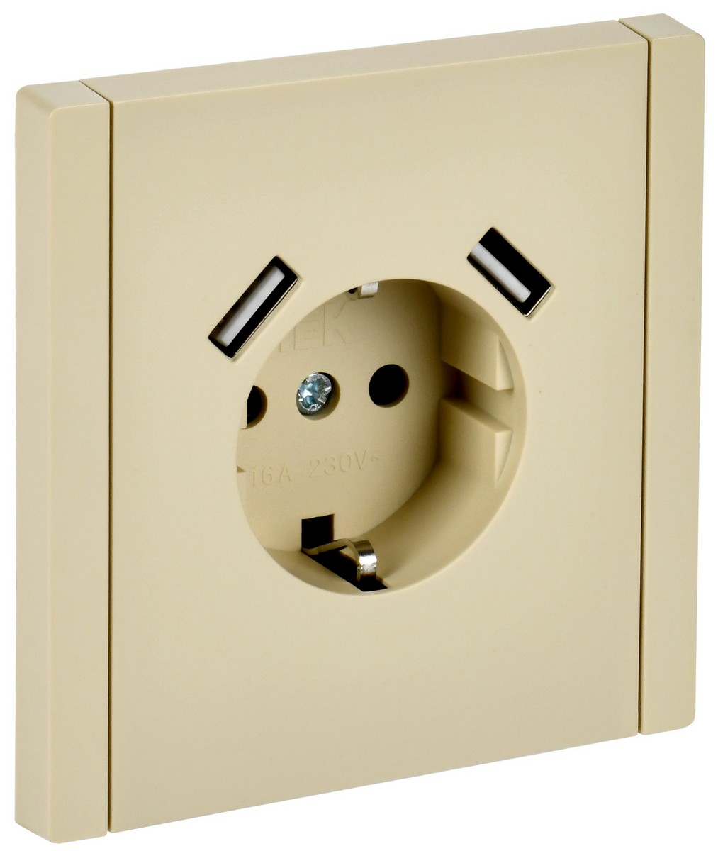 IEK FORTE&PIANO Ваниль Розетка IEK FORTE&PIANO Ваниль с/з со шт винтовое крепление 16А USB A+A 3,1А FP445