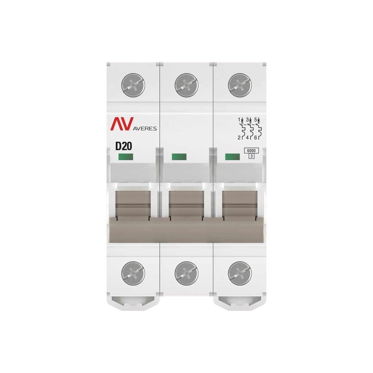 3 полюсные (трехполюсные) Автоматический выключатель EKF AVERES AV-6 (D) 3P 20А 6kA mcb6-3-20D-av 