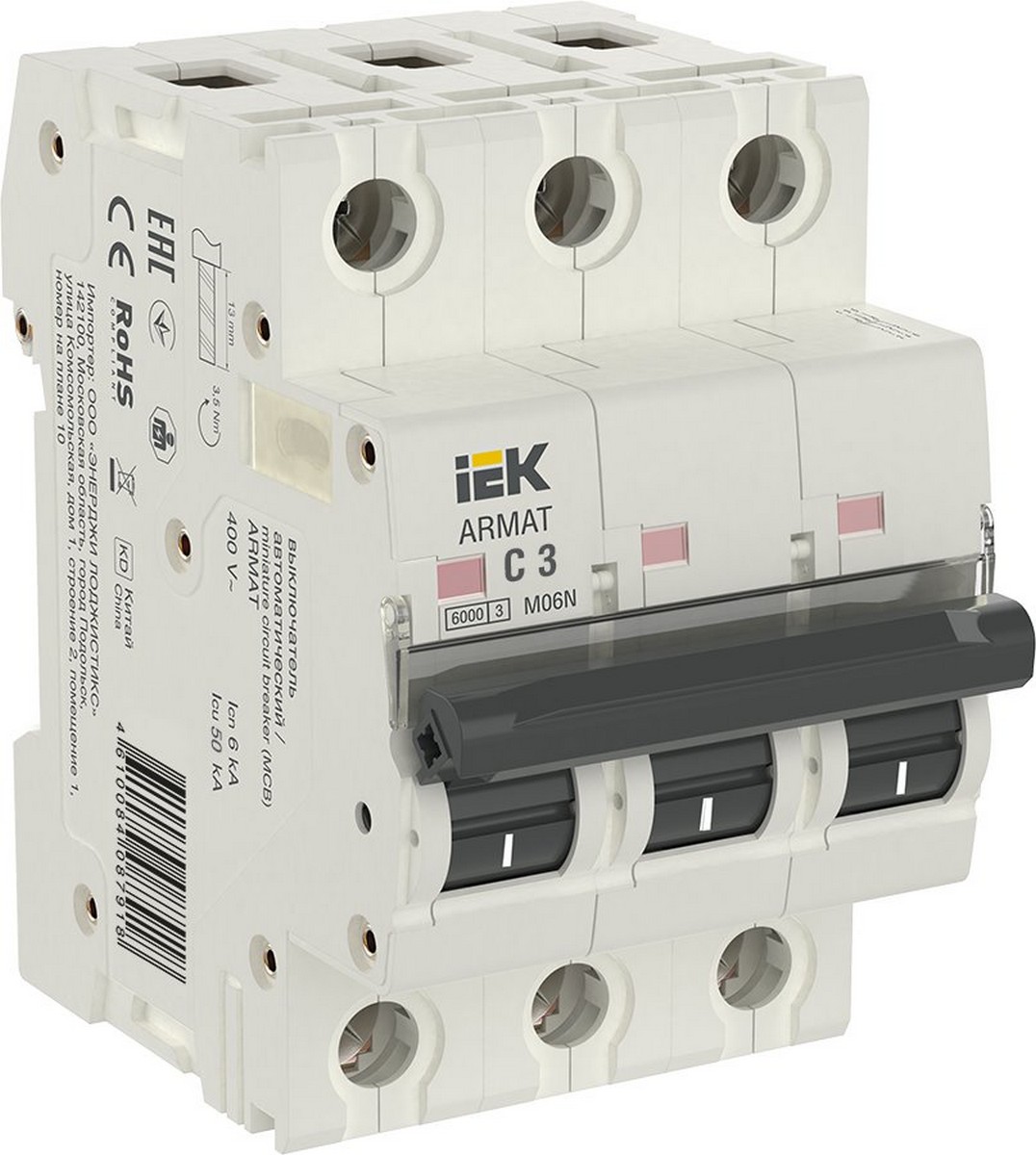 Автоматический выключатель IEK ARMAT M06N 3P C 3А AR-M06N-3-C003