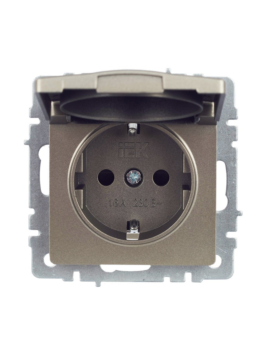 Розетка IEK BRITE с/з с шторками и крышкой 16А IP44 РСбш10-3-44-БрШ шампань BR-R16-16-44-K37